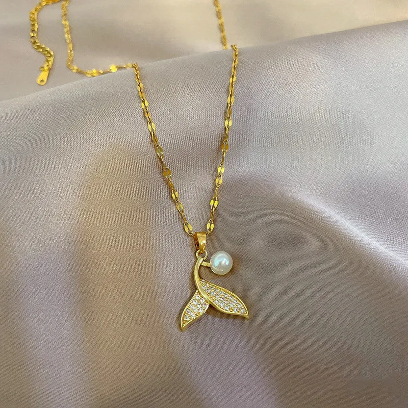 Beautiful Temperament Pearl Mermaid Tail Pendant Necklace For Women