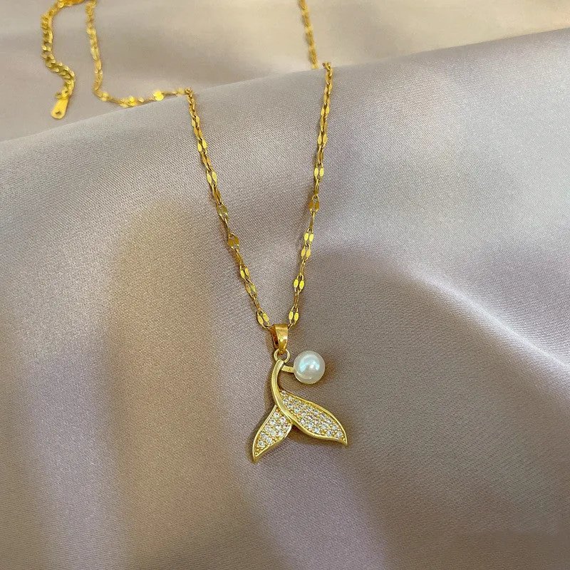 Beautiful Temperament Pearl Mermaid Tail Pendant Necklace For Women