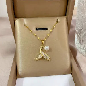 Beautiful Temperament Pearl Mermaid Tail Pendant Necklace For Women