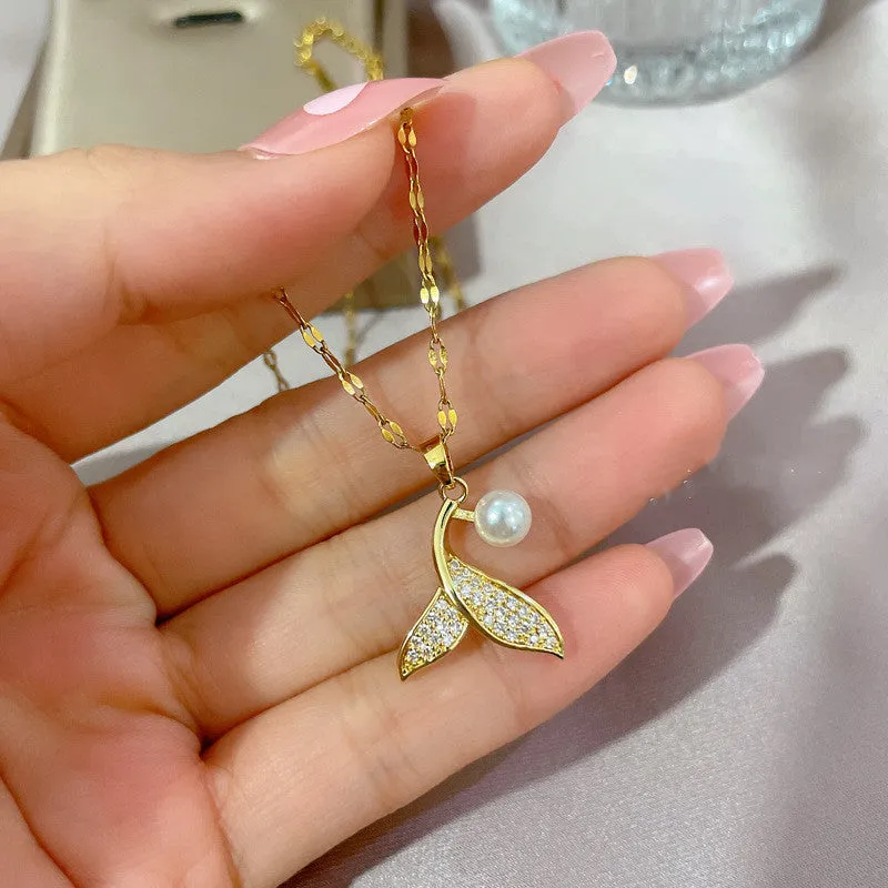 Beautiful Temperament Pearl Mermaid Tail Pendant Necklace For Women
