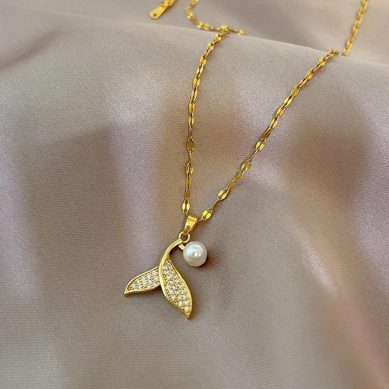Beautiful Temperament Pearl Mermaid Tail Pendant Necklace For Women