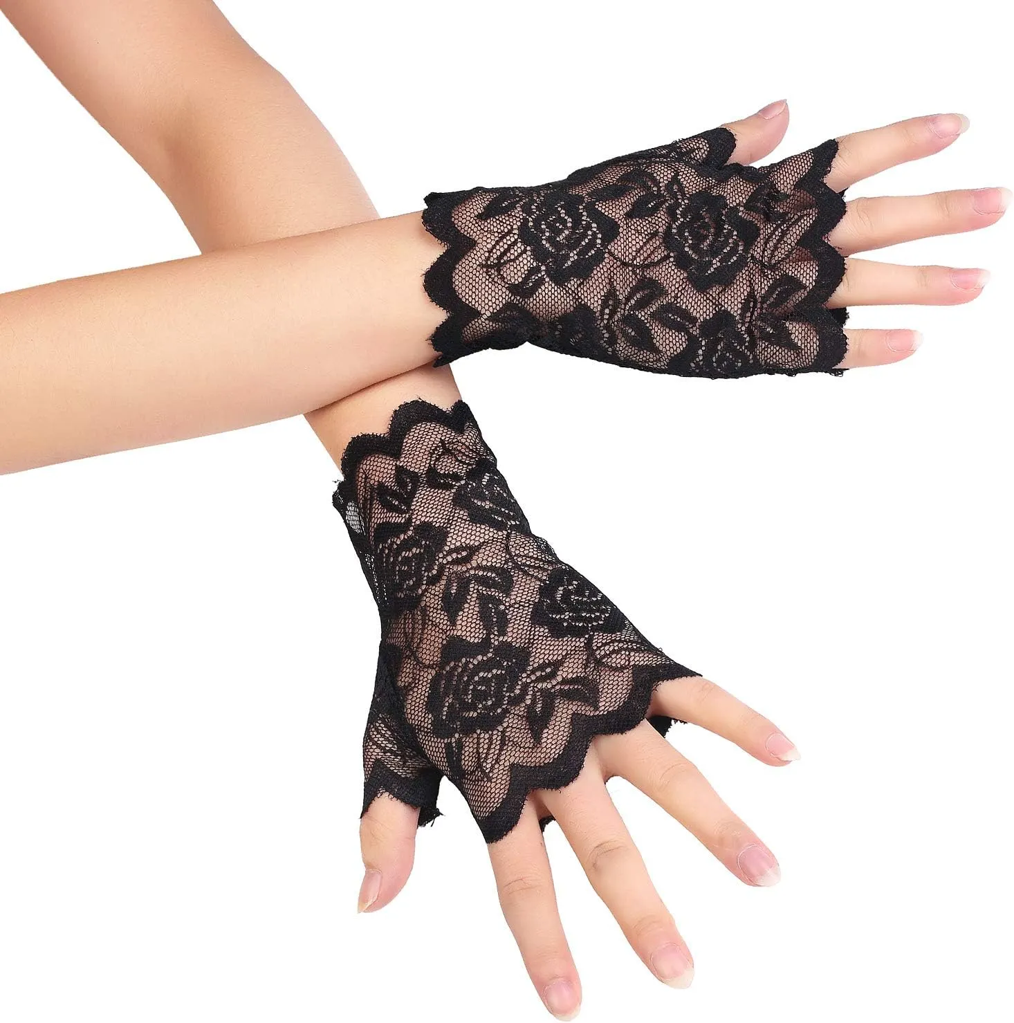 Beelittle 80s Costume Accessories Women Madonna Outfit with 1980s Fishnet Lace Gloves Bow Headband Earrings Necklace Bracelet