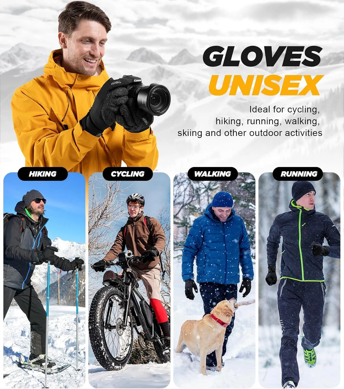 Benirap Winter Gloves Touchscreen Windproof Thermal Gloves Men Women Cycling Running Climbing Skiing Driving Gloves