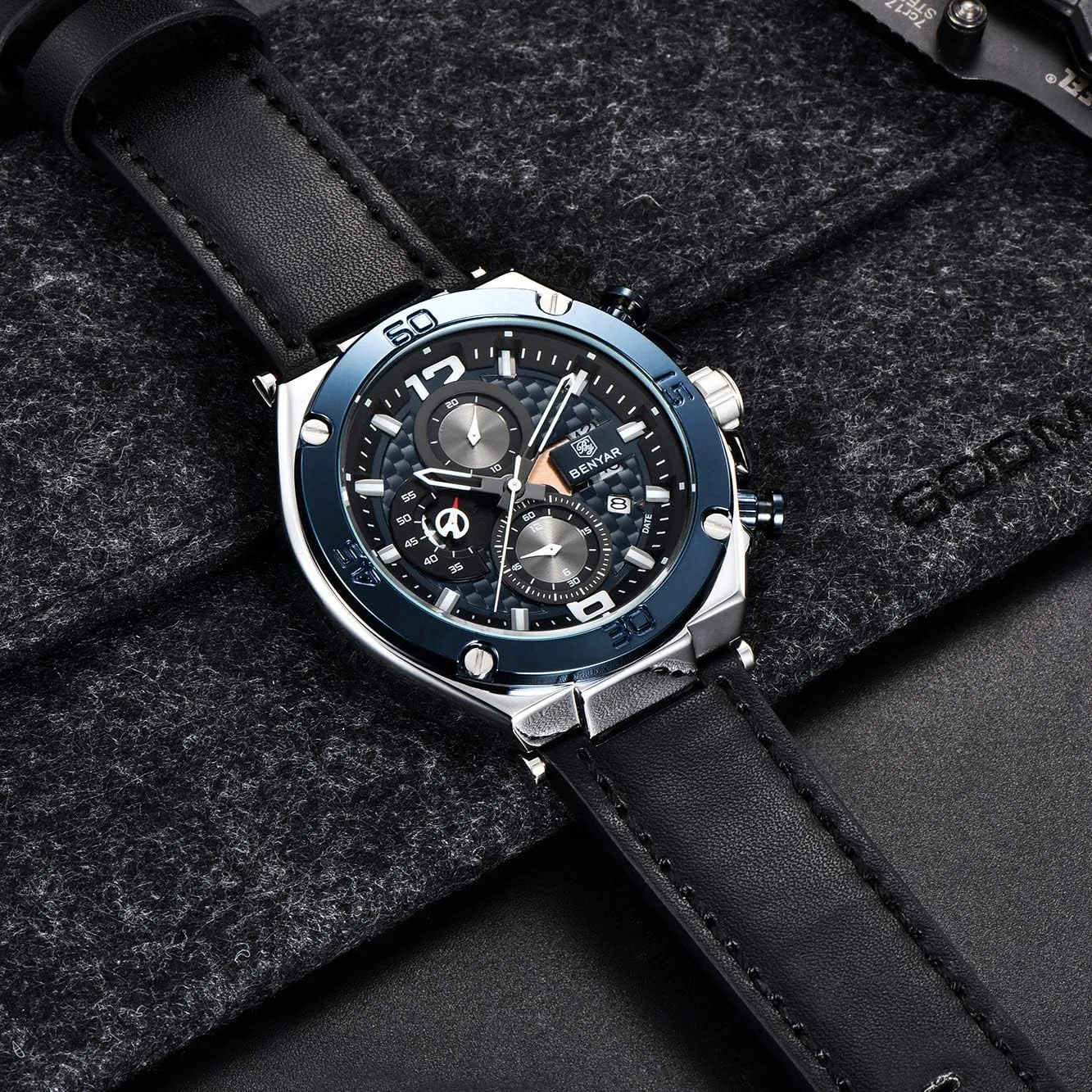 BENYAR Mens Watches Chronograph Date Waterproof Sports Watches Leather Strap Business Wrist Watches