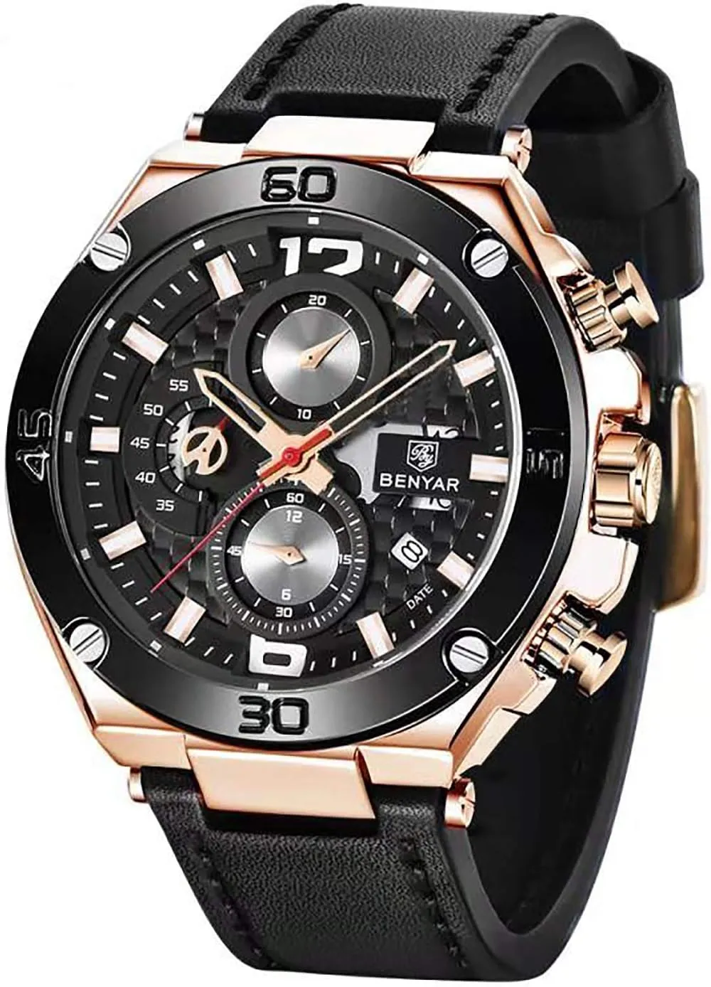 BENYAR Mens Watches Chronograph Date Waterproof Sports Watches Leather Strap Business Wrist Watches