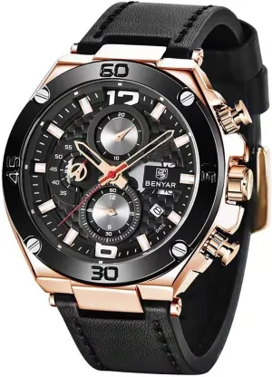BENYAR Mens Watches Chronograph Date Waterproof Sports Watches Leather Strap Business Wrist Watches