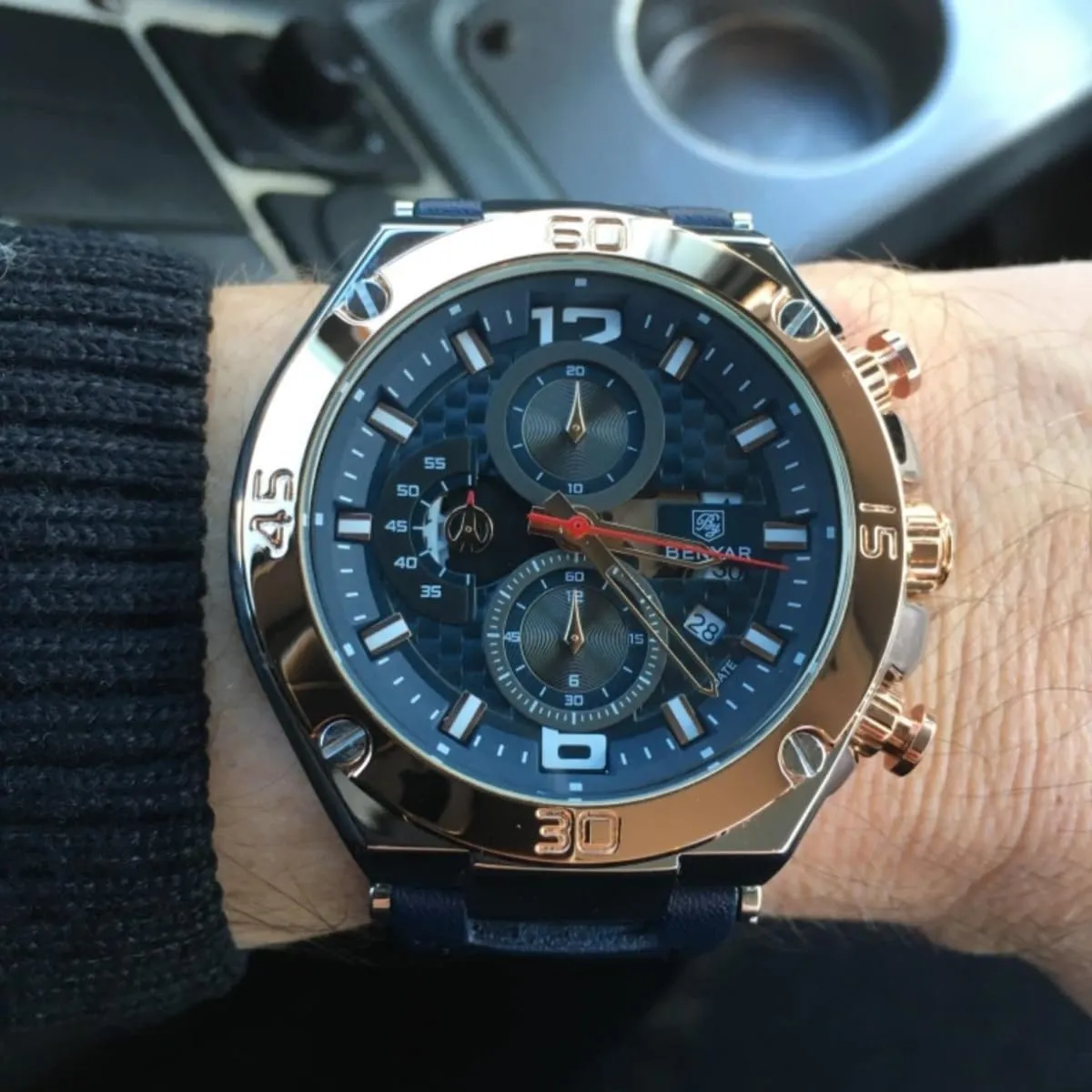 BENYAR Mens Watches Chronograph Date Waterproof Sports Watches Leather Strap Business Wrist Watches