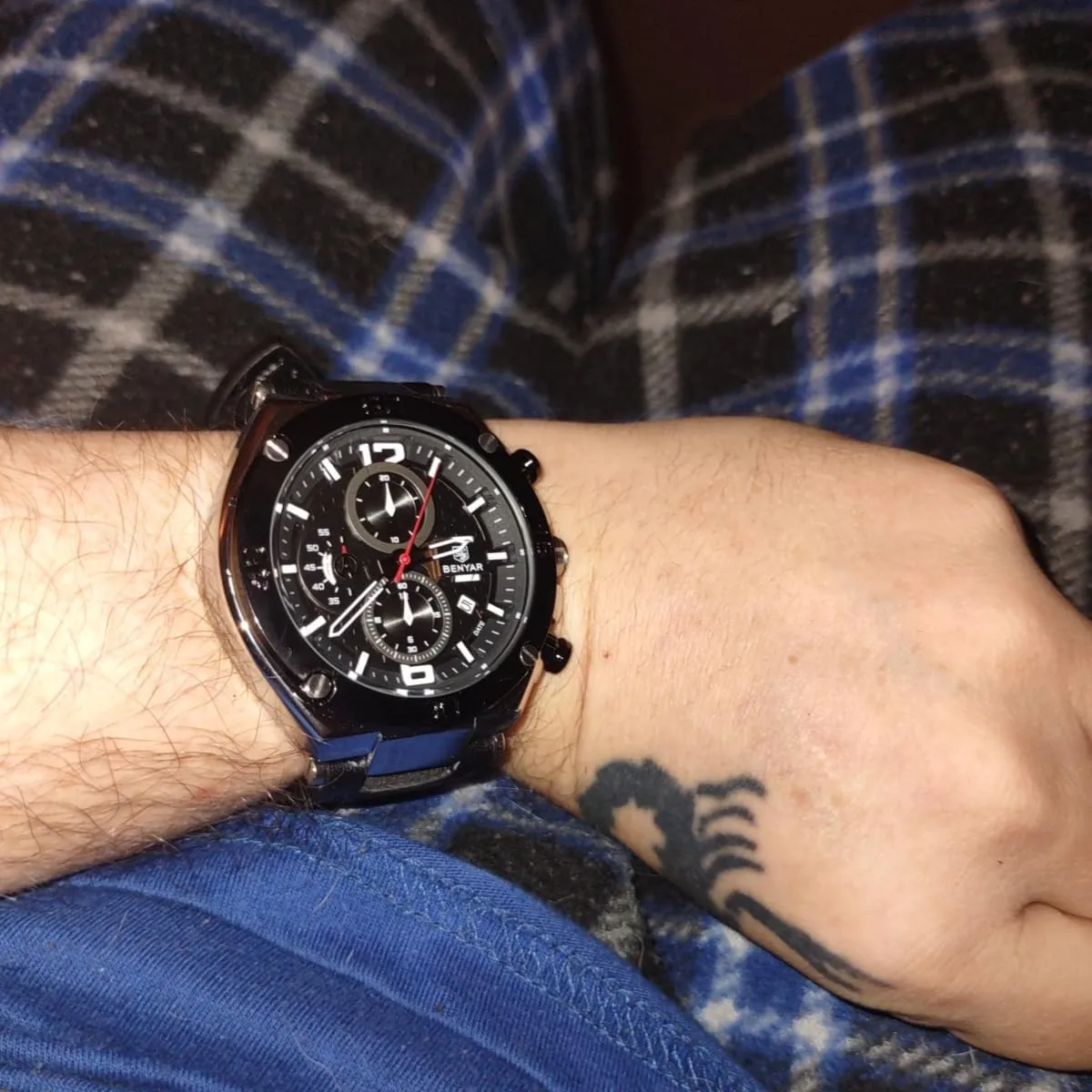 BENYAR Mens Watches Chronograph Date Waterproof Sports Watches Leather Strap Business Wrist Watches