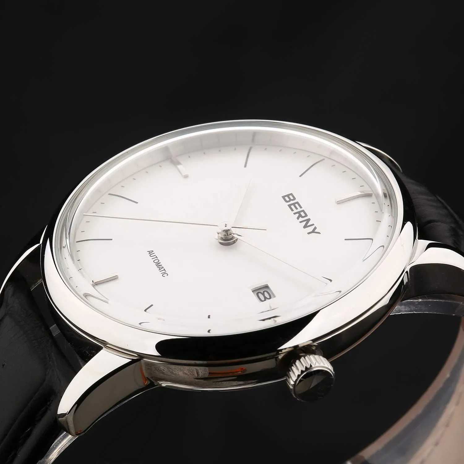 BERNY Watches for Men Ultra Thin Movement Automatic Minimalist Watch Genuine Leather Strap Men's Wrist Watches
