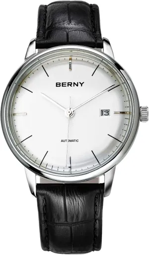 BERNY Watches for Men Ultra Thin Movement Automatic Minimalist Watch Genuine Leather Strap Men's Wrist Watches