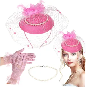 BESPORTBLE Hat Set with Gloves and Pearl Necklace Elegant Tea Party Accessories for Women Inspired for Women