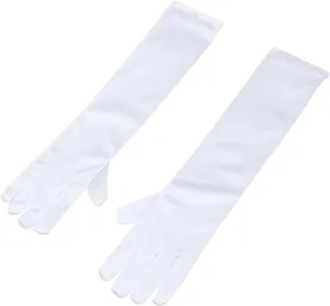 BESPORTBLE Long Satin Flower Girl Gloves with Pearl Decor Elegant Gloves for Weddings Parties and Special Occasions