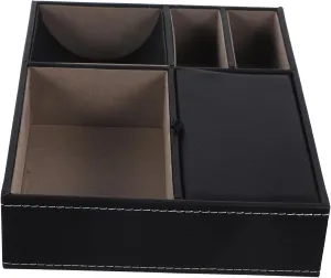 BESPORTBLE Vintage Faux Leather Jewelry Organizer Box Multi Compartment Nightstand Storage Tray for Rings Watches and Accessories present for Women Valentine Day