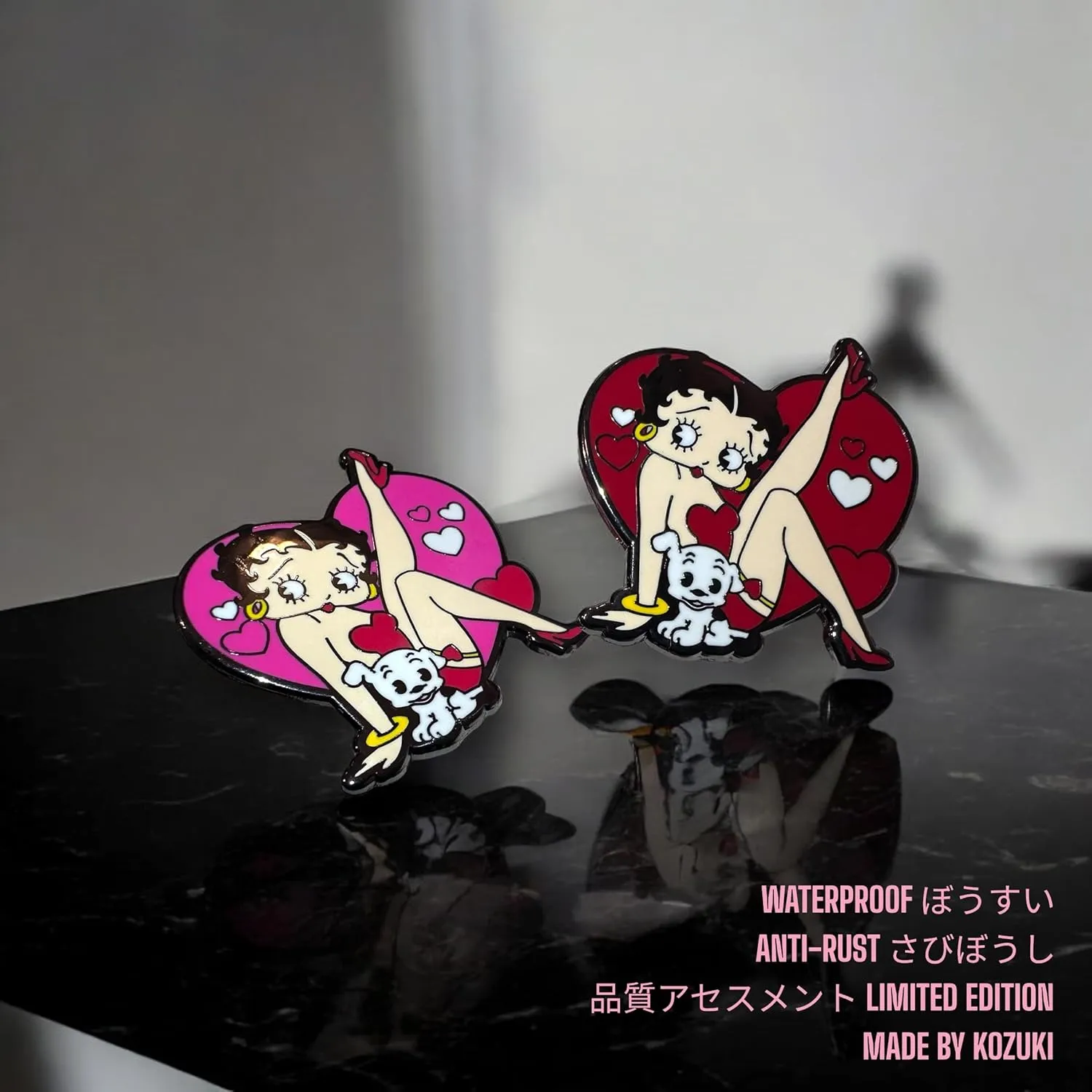 Betty 80s Cartoon Enamel Girl Power Heart Shape Lapel Pin - Saturday Morning Cartoons Cute Enamel Brooch Badge Decoration For Clothes And Bags Gift for Girls
