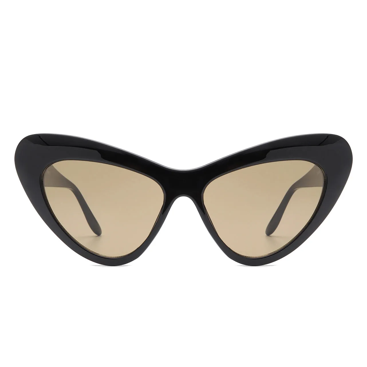 Bevel Frame Cat Eye Sunglasses in Black with Light Brown Lenses