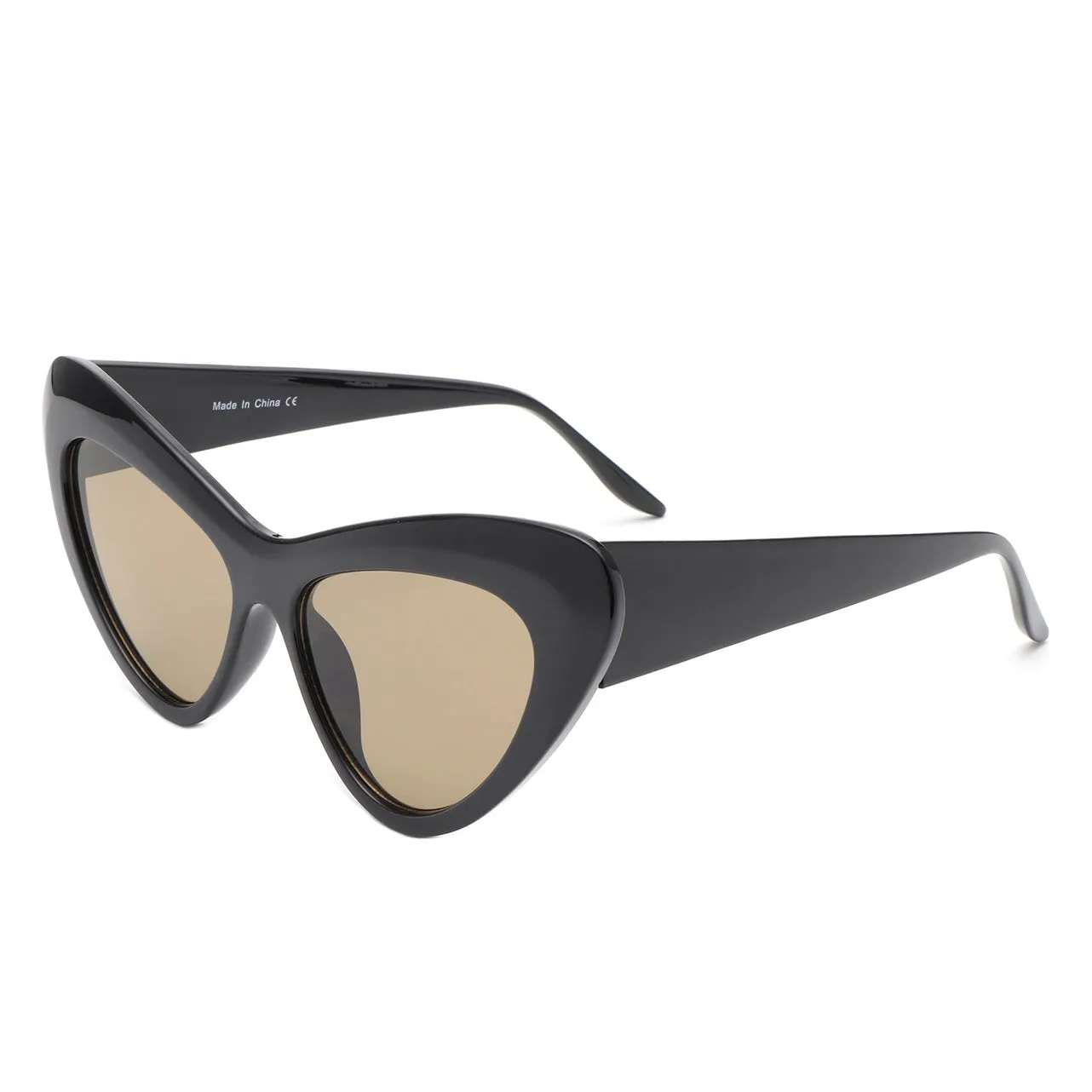 Bevel Frame Cat Eye Sunglasses in Black with Light Brown Lenses