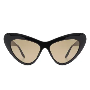 Bevel Frame Cat Eye Sunglasses in Black with Light Brown Lenses