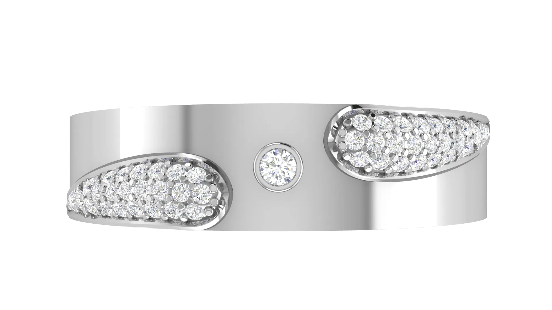 Bezel-Set Center Stone White Gold Adjustable Silver Accent Band For Couple