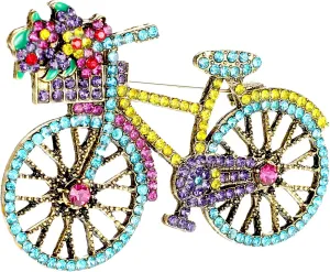 Bicycle Brooch Pin, Vintage Brooch Rhinestone Brooch Elegant Colorful Brooch Pin Classic Decorative Brooch Wedding Fashion Jewelry Accessories for Women Girls