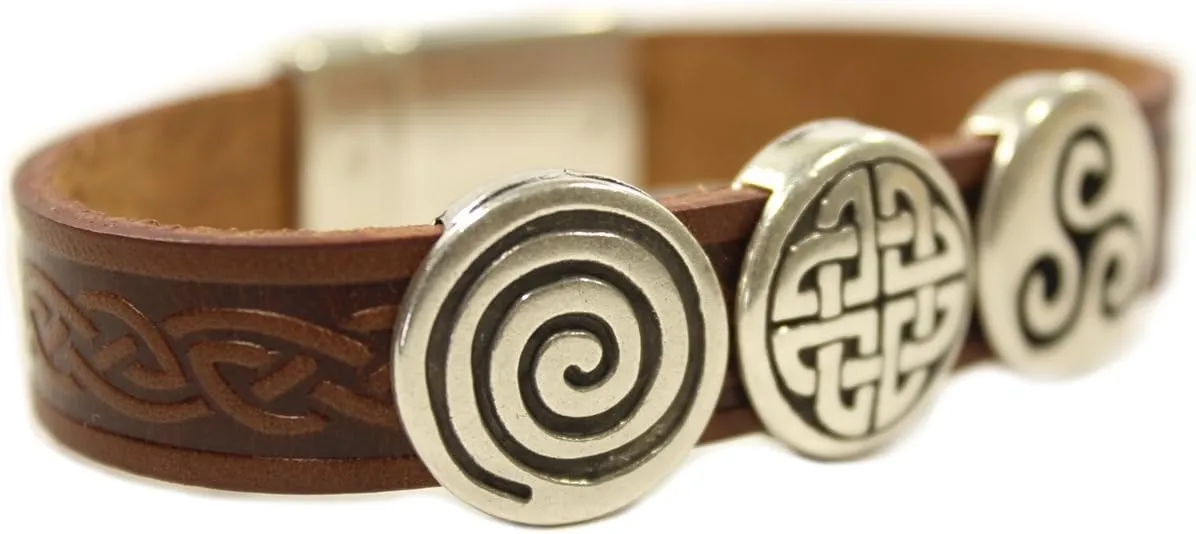 Biddy Murphy Celtic Genuine Leather Bracelet, Silver Irish Charms Made in Ireland