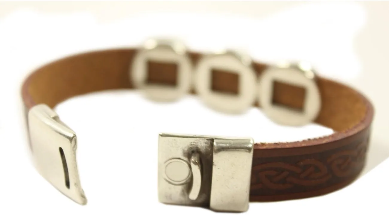 Biddy Murphy Celtic Genuine Leather Bracelet, Silver Irish Charms Made in Ireland