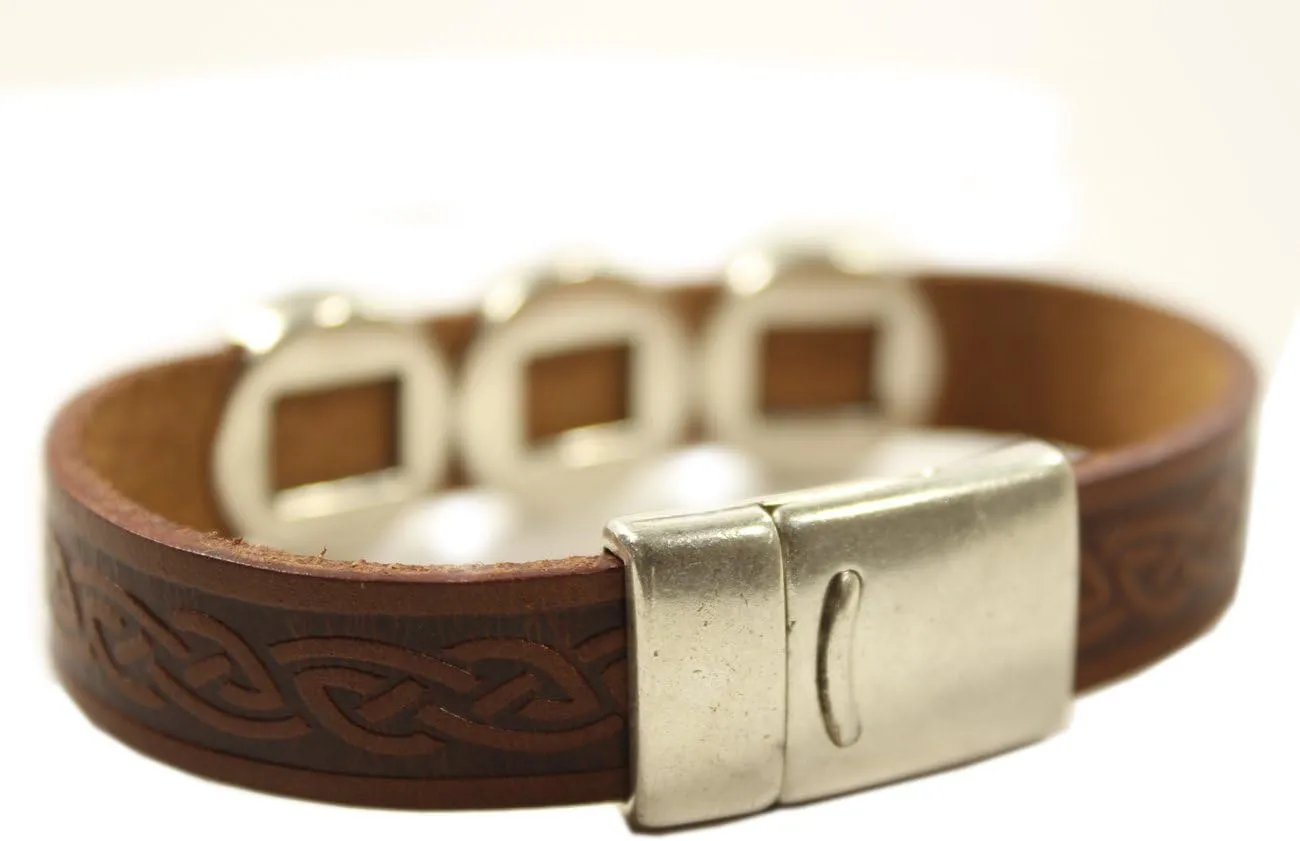 Biddy Murphy Celtic Genuine Leather Bracelet, Silver Irish Charms Made in Ireland