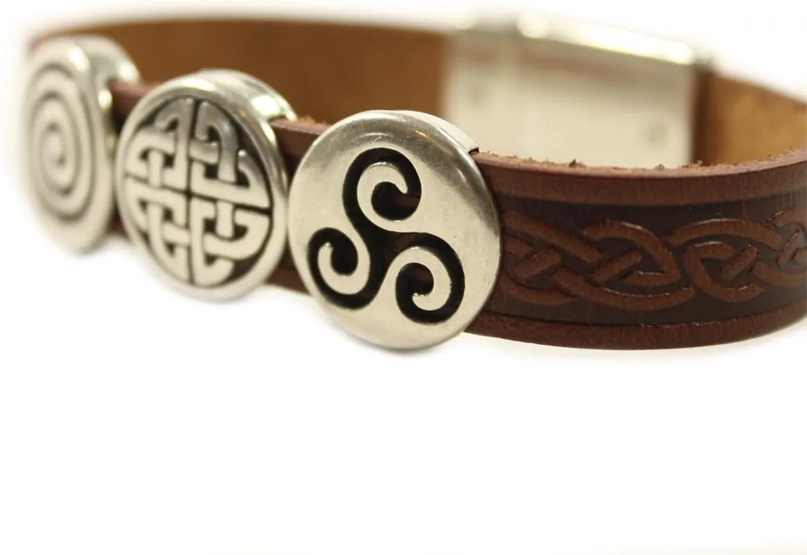 Biddy Murphy Celtic Genuine Leather Bracelet, Silver Irish Charms Made in Ireland
