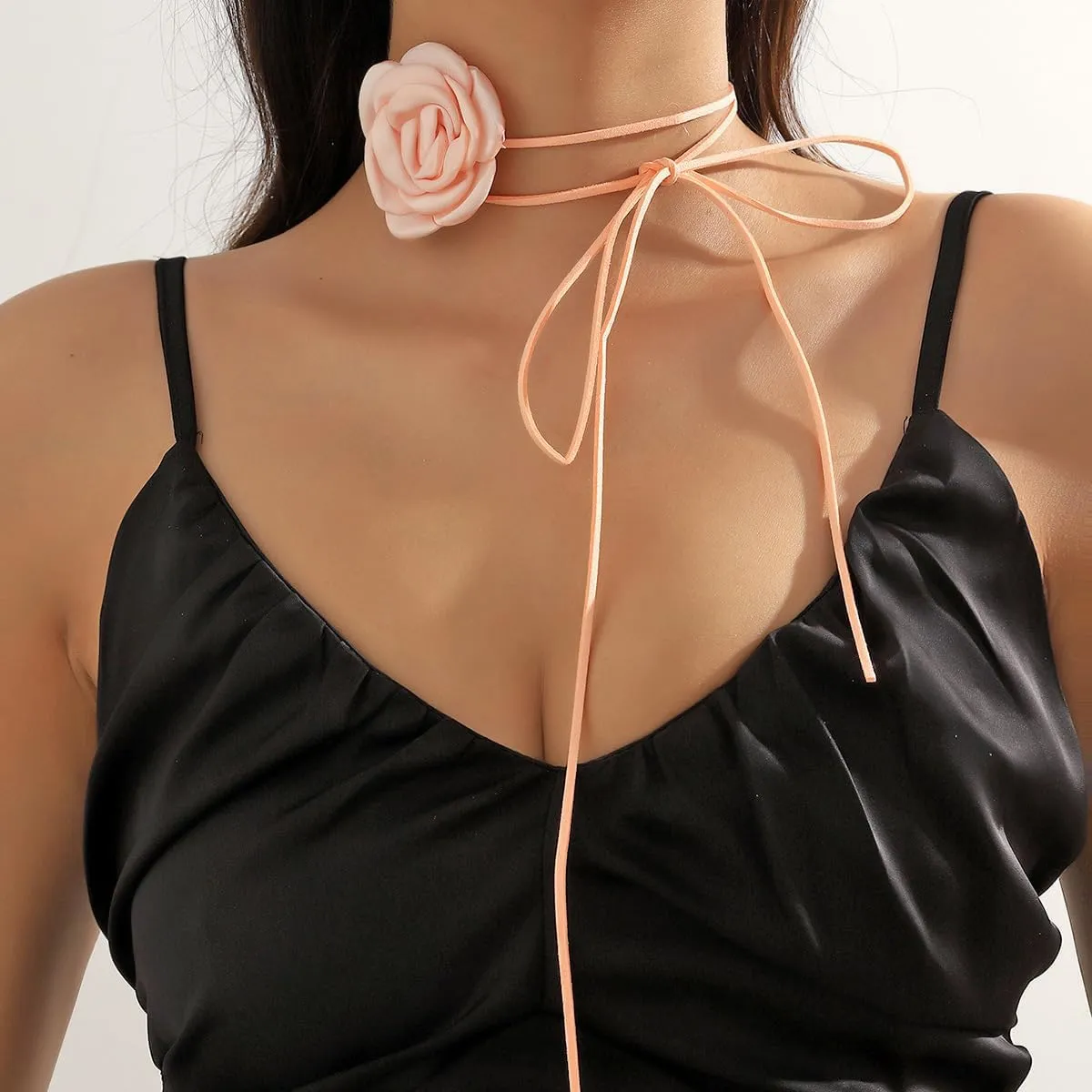 Big Flower Choker for Women Adjustable Velvet Black/White/Red/Pink/Blue Vintage Flower Necklace Women's Choker Necklaces Rose Flower Bride Wedding Party Lace Choker Summer Jewerly