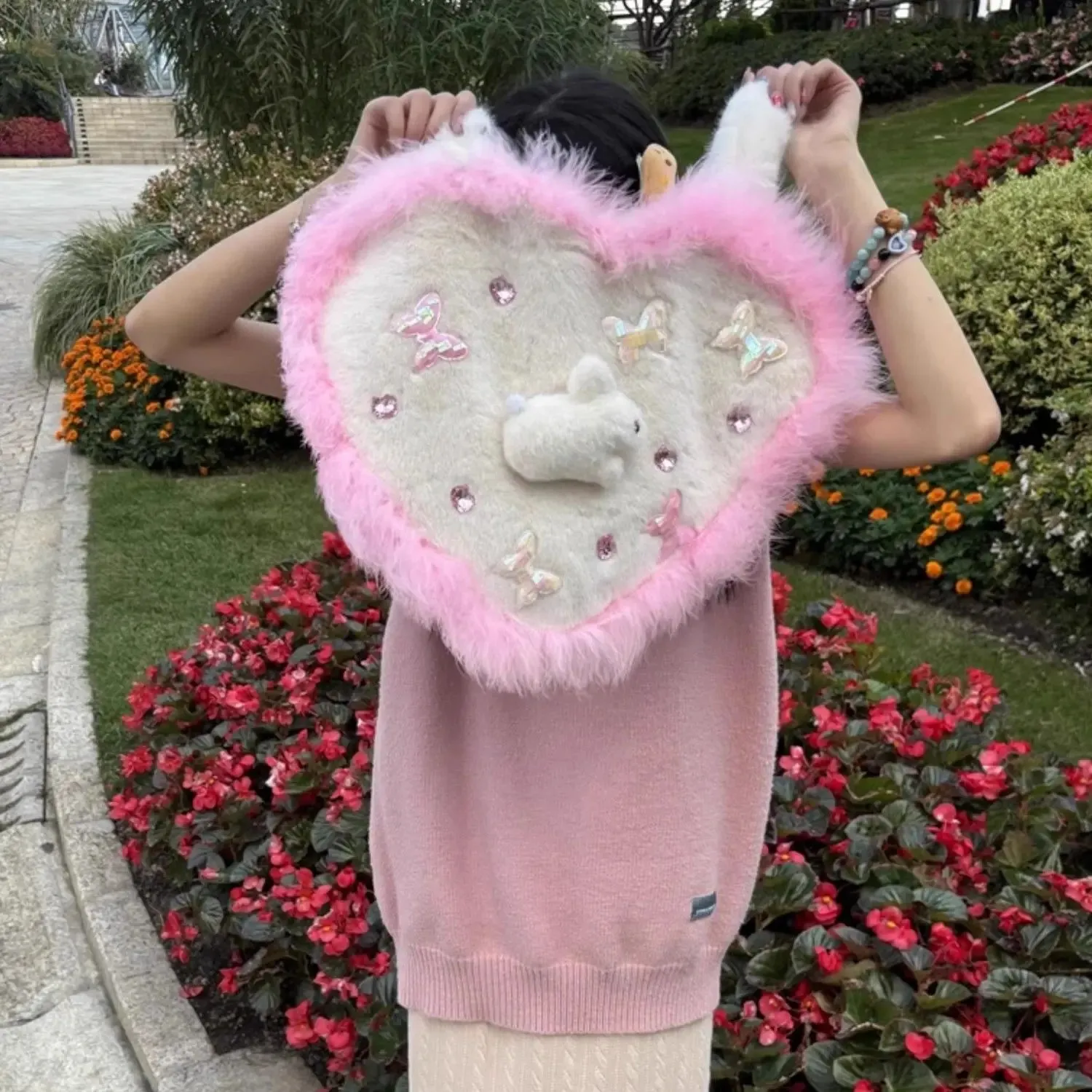binfenxie  -  fancy bags Y2k Girls Heart Crossbody Bag Korean Fashion Cute Fluffy Shoulder Bag Designer Plush Rabbit School Bags Winter Kawaii Handbag