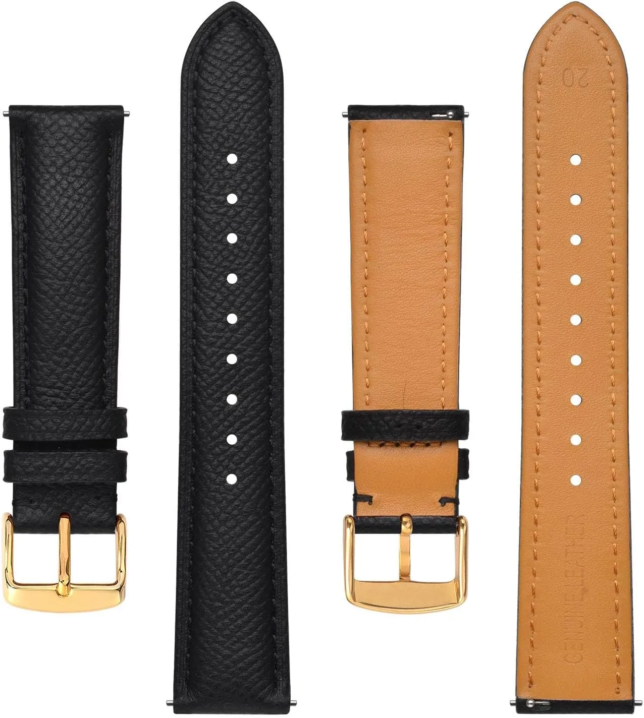 BISONSTRAP Texture Leather Watch Straps for Women and Men, Watch Replacement Bands with Quick Release, 16mm 18mm 19mm 20mm 22mm
