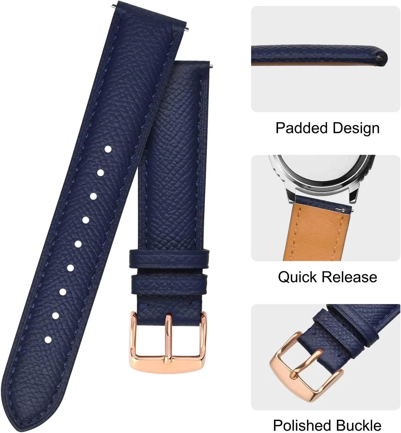 BISONSTRAP Texture Leather Watch Straps for Women and Men, Watch Replacement Bands with Quick Release, 16mm 18mm 19mm 20mm 22mm