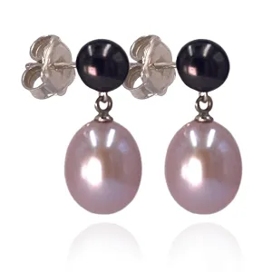 Black & Pink Freshwater Pearl Large Drop Earrings