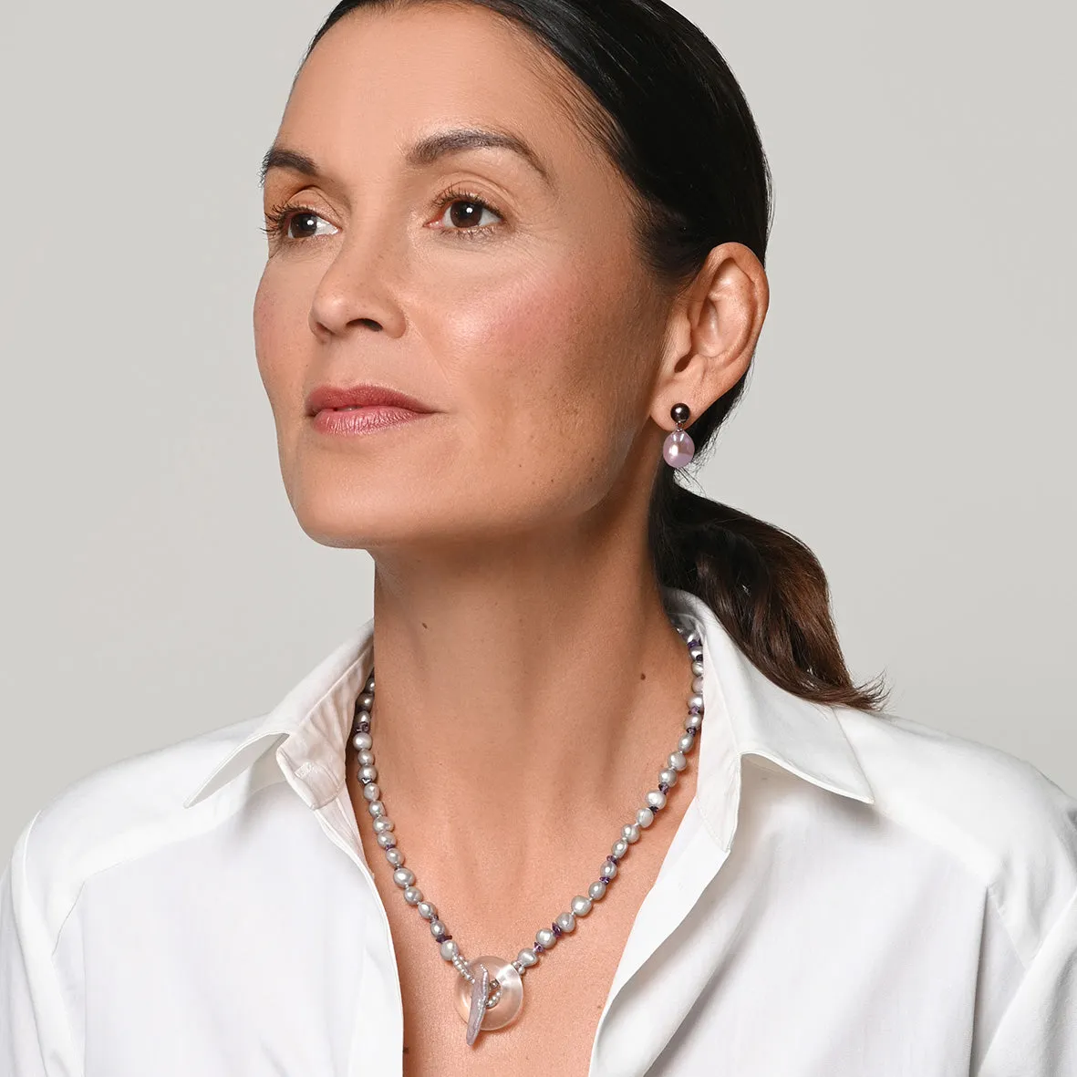 Black & Pink Freshwater Pearl Large Drop Earrings
