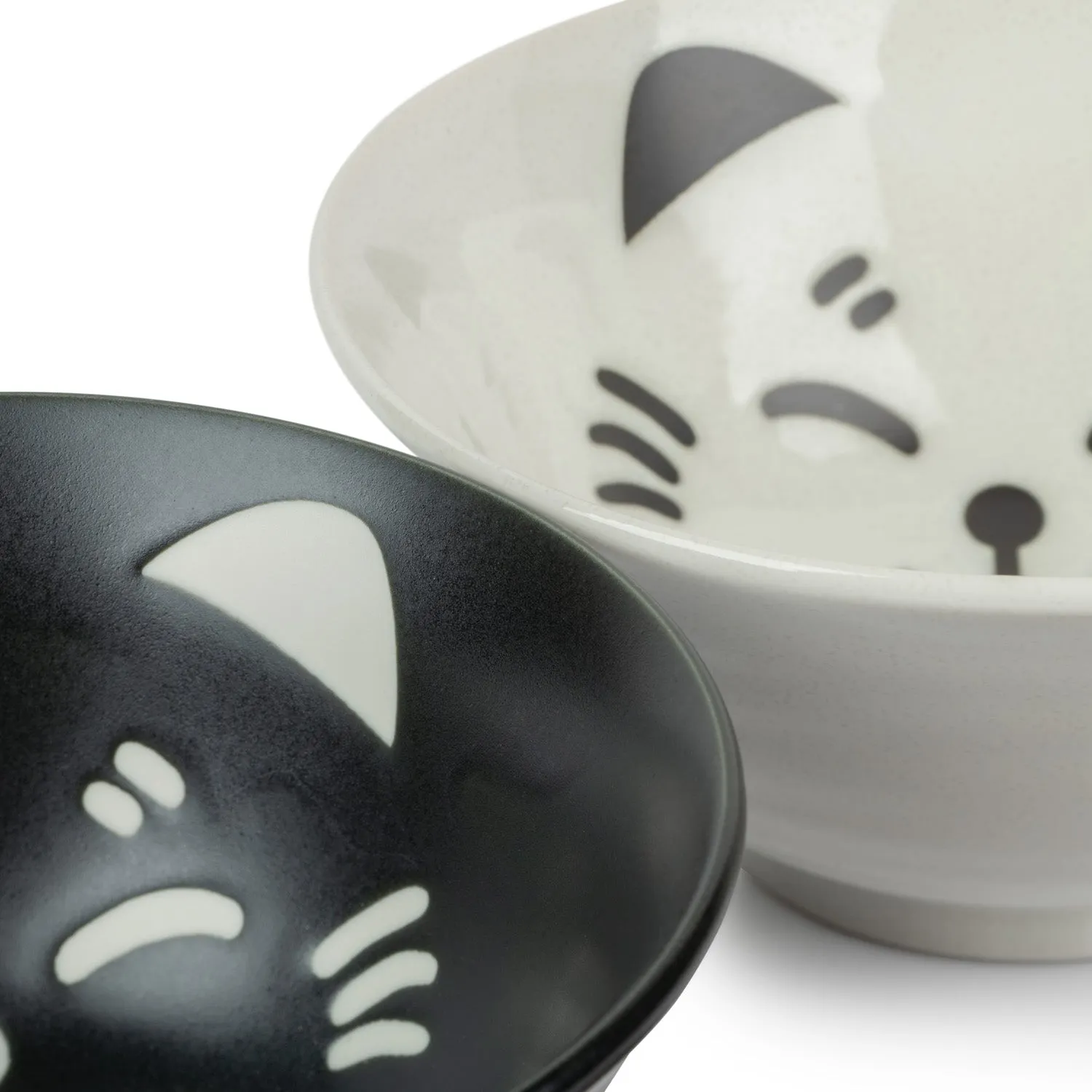 Black and White Lucky Cat Japanese Bowl Set