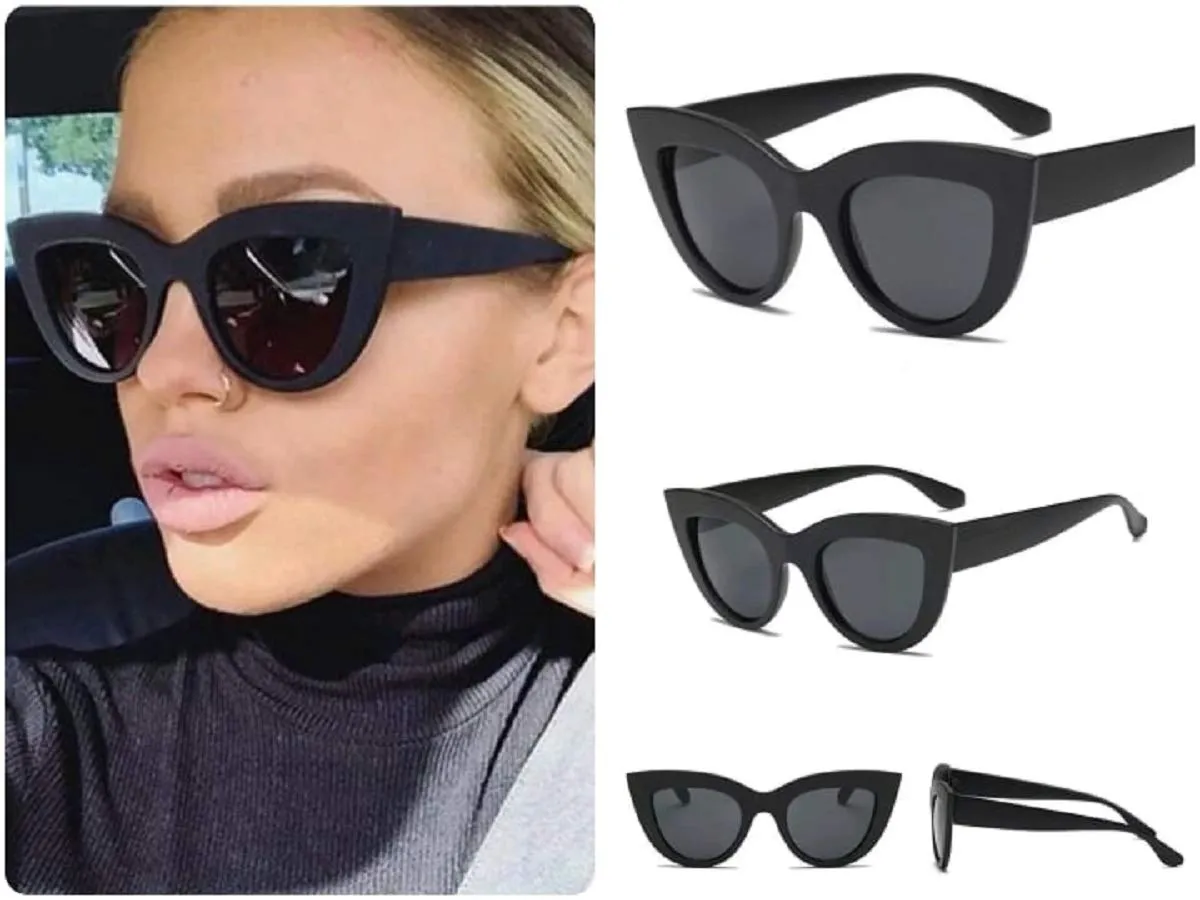 Black Cat Eye Sunglasses Oversized Women Ladies Retro Cat Eye Reflective IBIZA 2021 UK