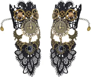 Black Choker Lace Bracelet Retro Lolita Wristband Gothic Steampunk Bridal Fingerless Bracelet Ring Costume Vintage Punk Handmade Lace Up Gloves for Halloween Christmas Wedding Party- S392