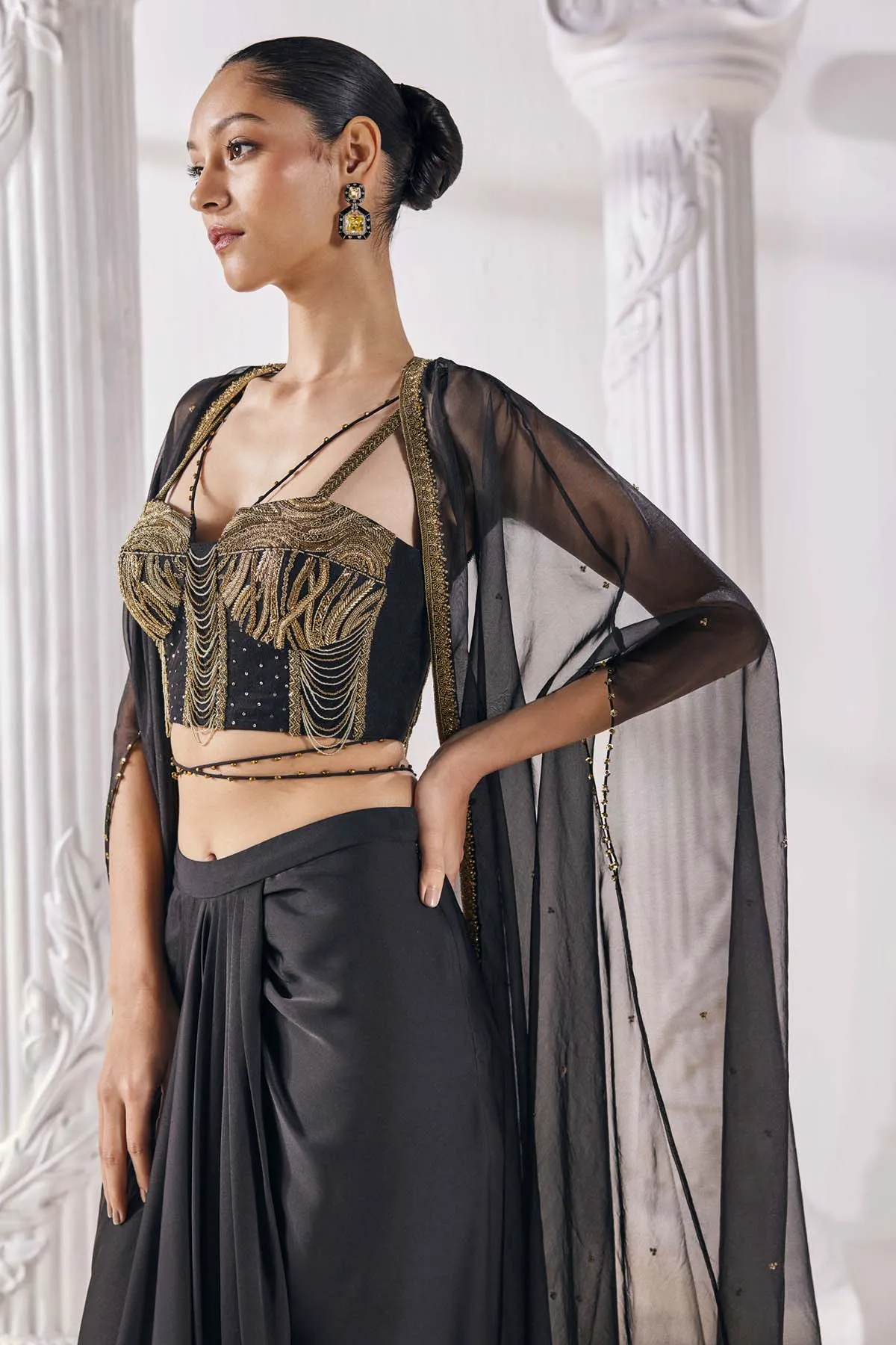 Black Drape Indo-Western Set