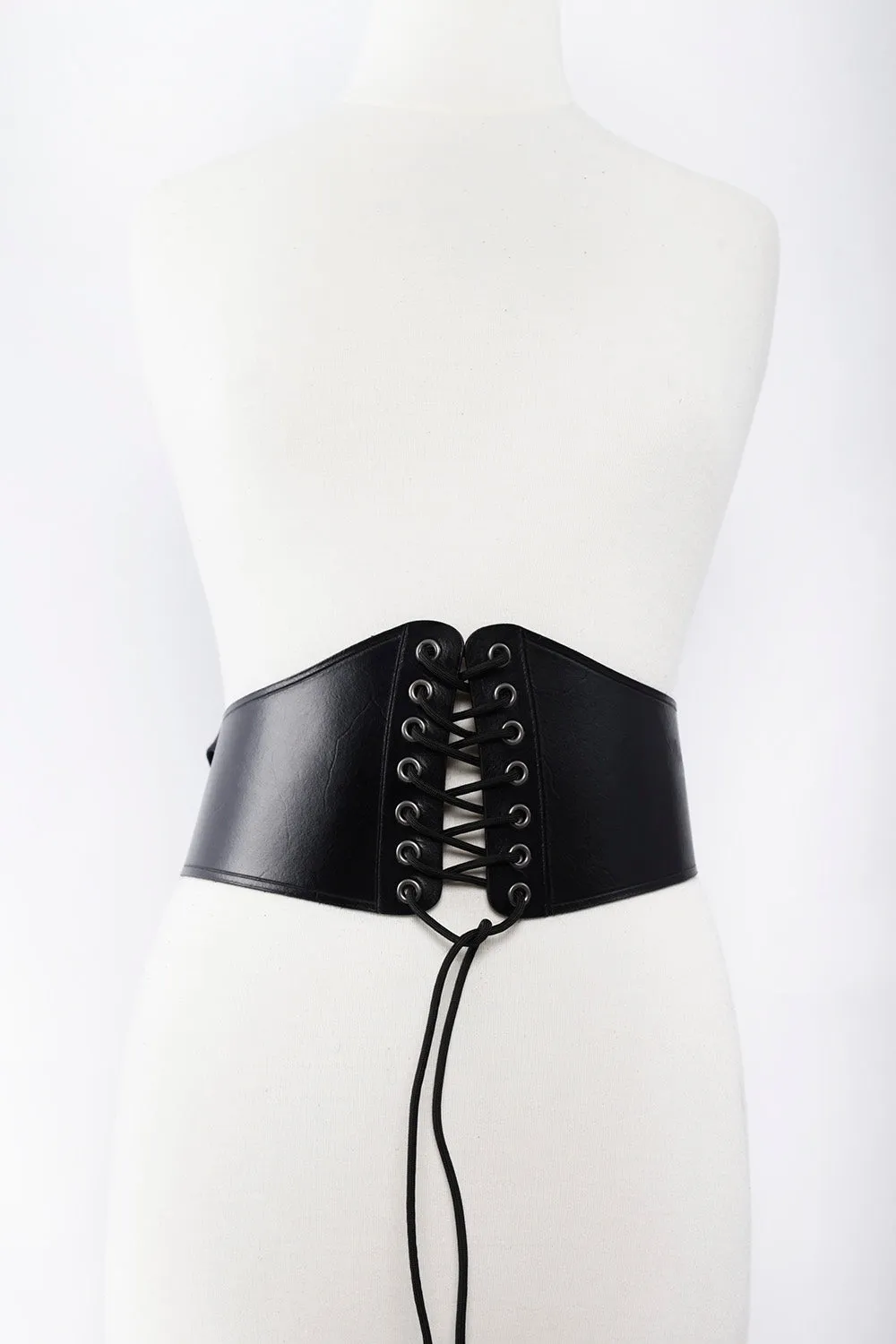 Black leather corset belt. Size is made to order.