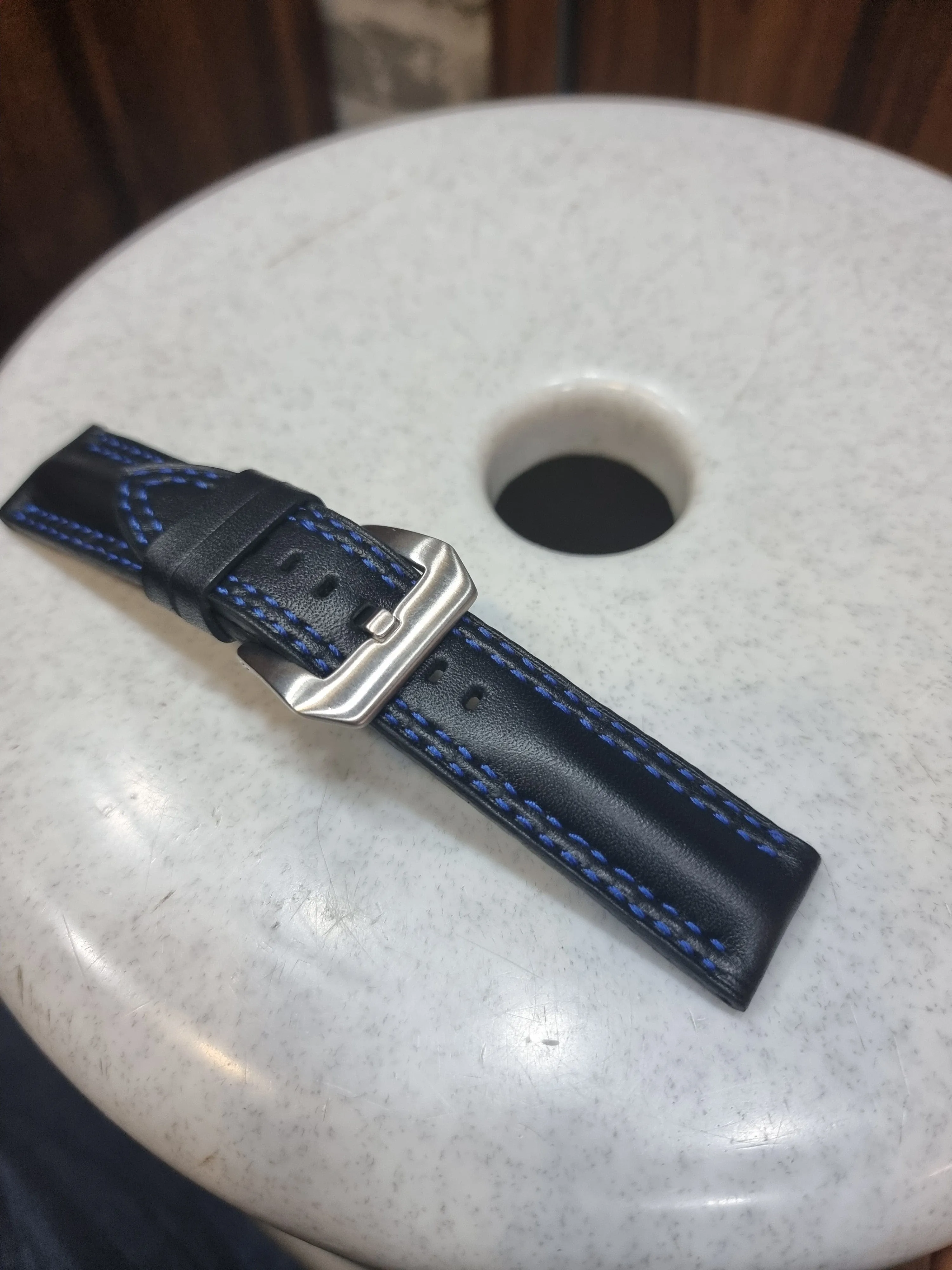 Black leather strap muscular padded
