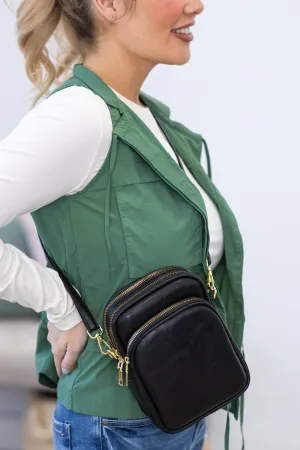 Black Retro Style Triple Entry Crossbody
