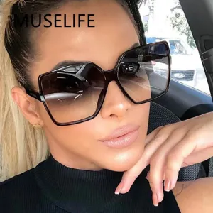 Black Square Oversized Sunglasses Women Big Frame Gradient Shades
