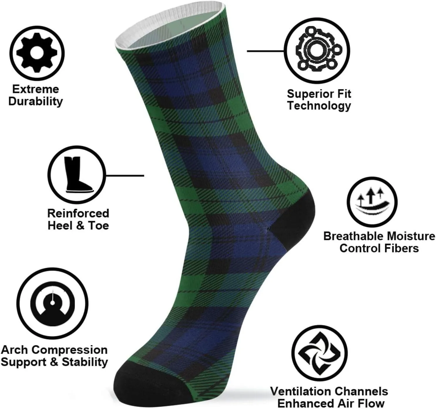Black Watch Tartan Plaid Womens Mens Comfortable Patterned Dress Socks