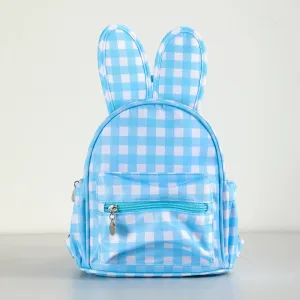 Blue Kids Bunny Ear Gingham Backpack - Cute Mini Bag for Girls