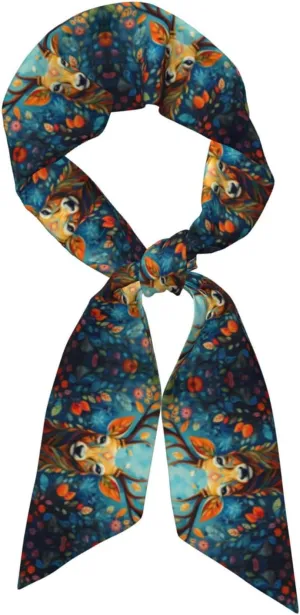 Blue Patterned Moose Pattern Silk Scarf for Women 46.9 * 3.1 In Headband