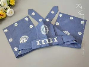 Blue Traditional Baby Boy Hanbok Hat With Flower Pattern (Doryungmo)