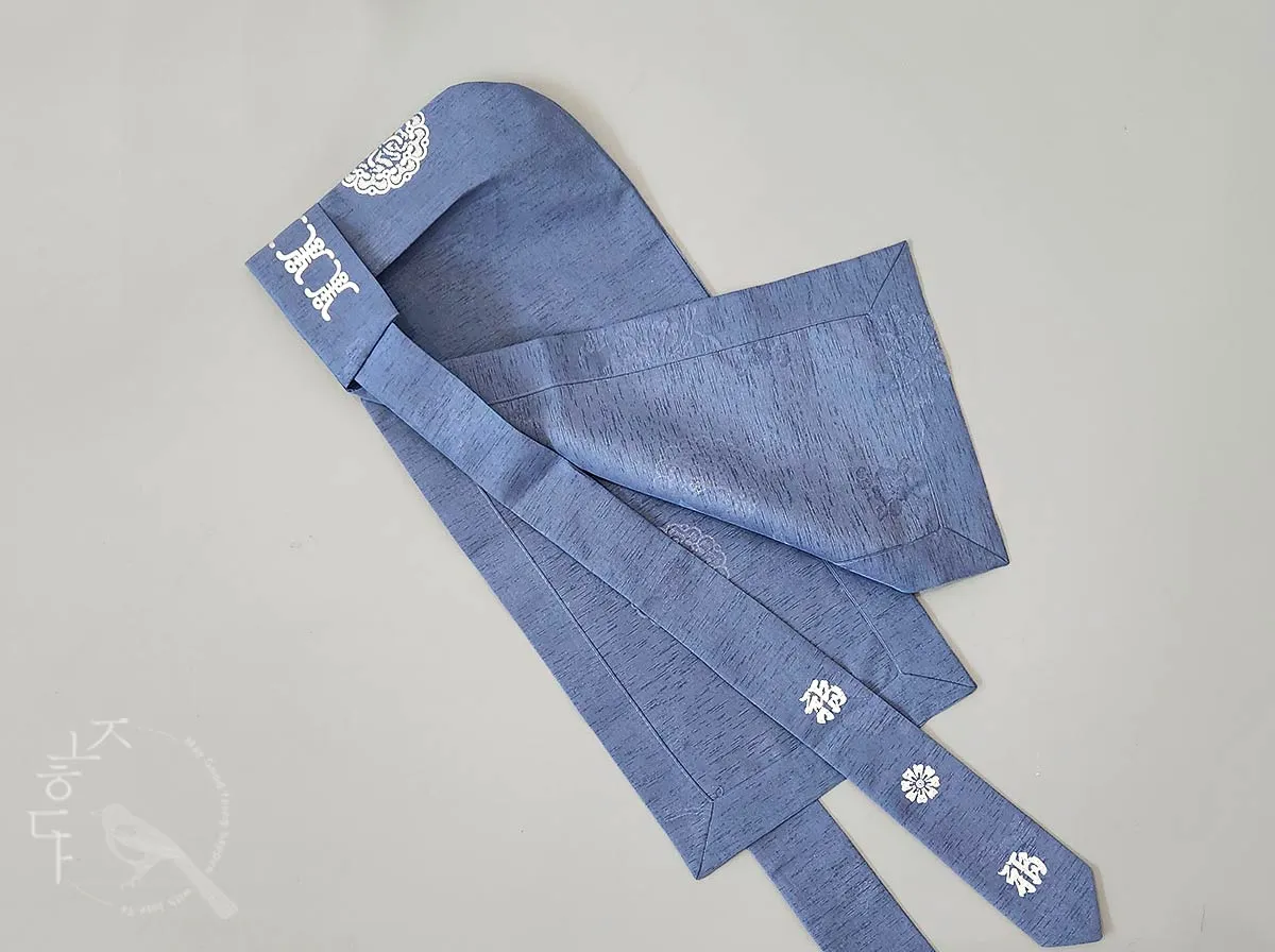 Blue Traditional Baby Boy Hanbok Hat With Flower Pattern (Doryungmo)