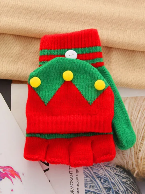Blue Zone Planet |  Festive Winter Knit Fingerless Gloves Women