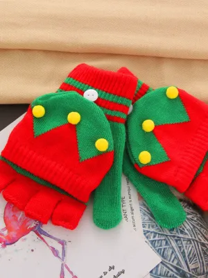 Blue Zone Planet |  Festive Winter Knit Fingerless Gloves Women