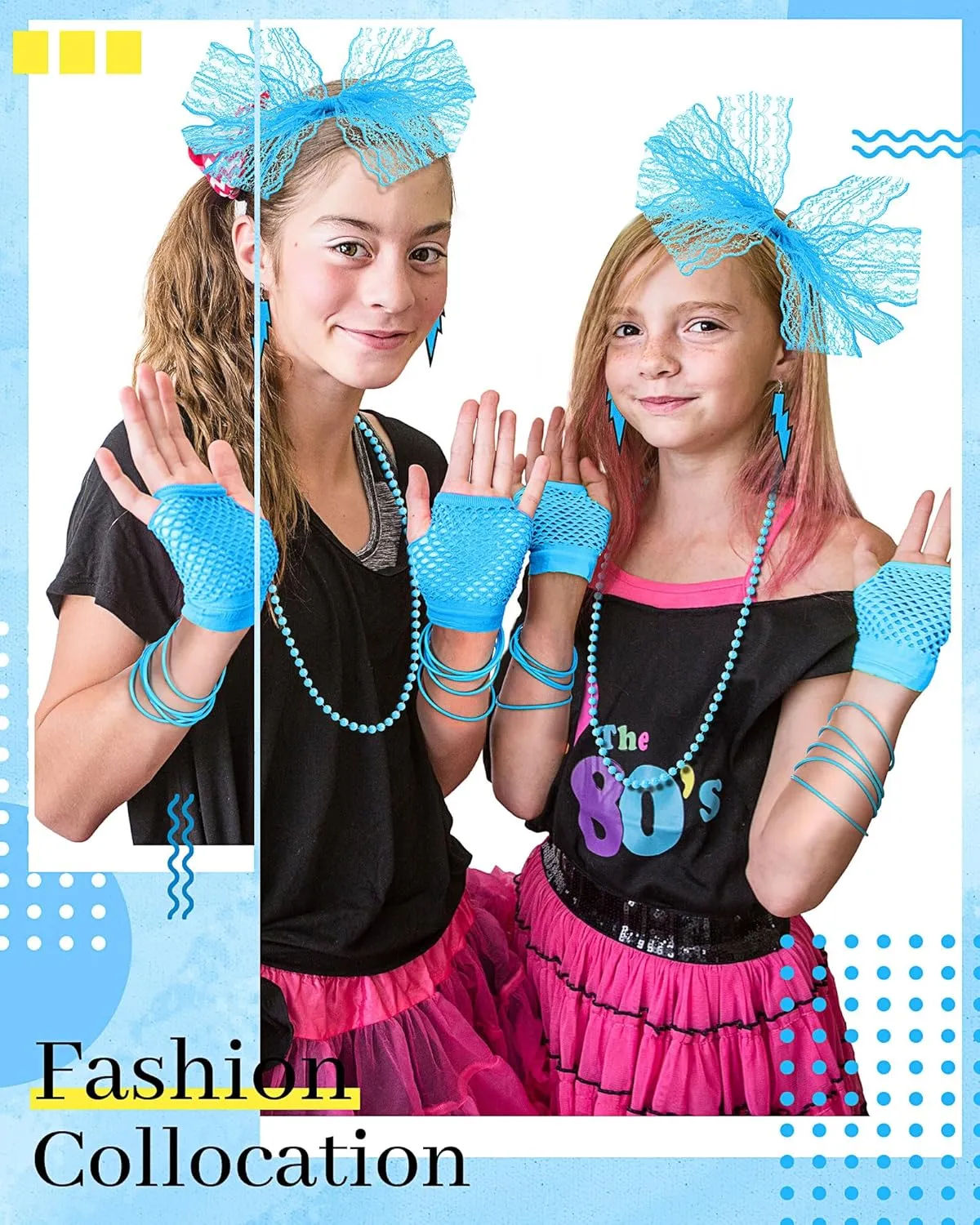 Blulu 80s Accessories Women Lace Headband Earrings Fishnet Gloves Necklace Bracelet for 80s Retro Party Halloween