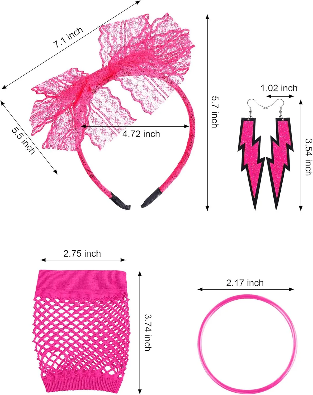 Blulu 80s Accessories Women Lace Headband Earrings Fishnet Gloves Necklace Bracelet for 80s Retro Party Halloween